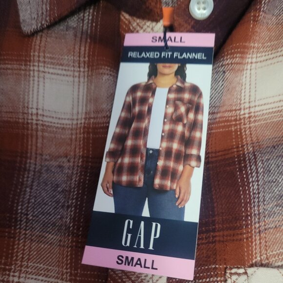 GAP Cotton Flannel Maroon/Rust Oversize Boyfriend Style Shirt Size Small NWT - Picture 6 of 6